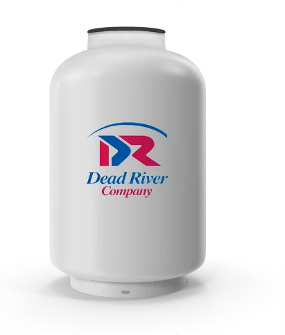 Propane tank with Dead River Company logo on it